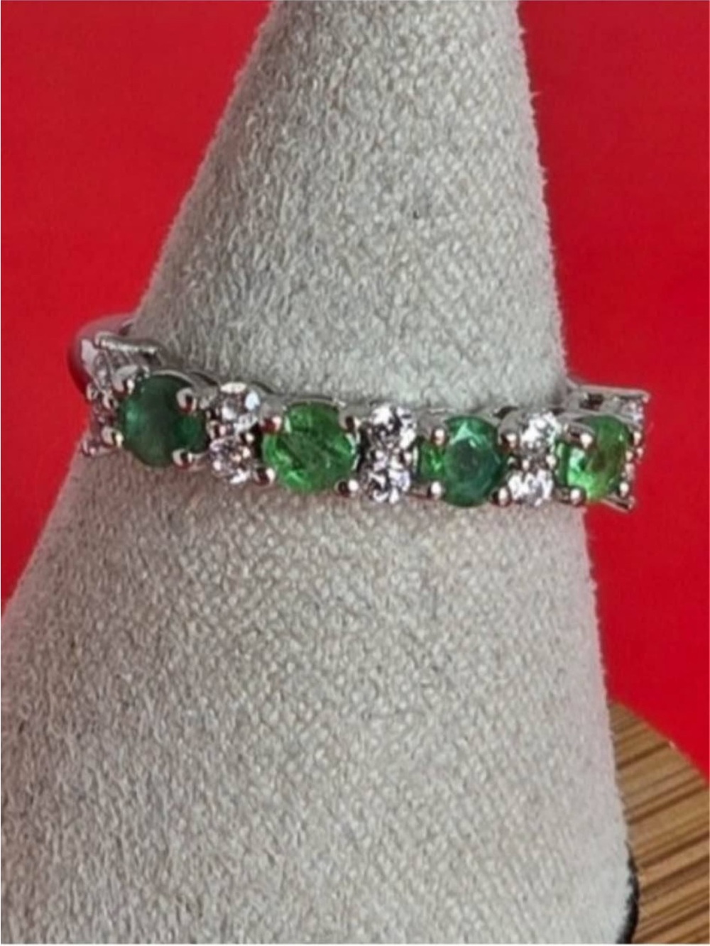 Natural Emerald Ring Band white gold rhodium on 925 green emerald diamond cz 7 - Picture 3 of 5
